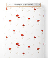 Tissu - Champignons rouges et feuilles