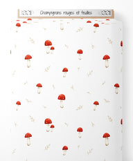 Tissu - Champignons rouges et feuilles