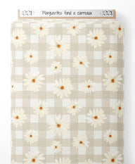 Tissu - Marguerites sur fond à carreaux