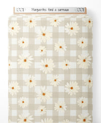 Tissu - Marguerites sur fond à carreaux