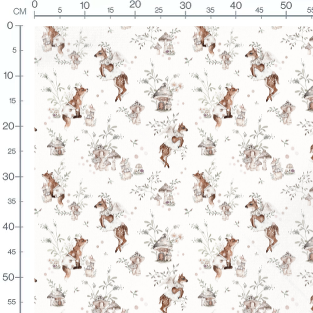 Tissu - Renards et faons sur blanc 2