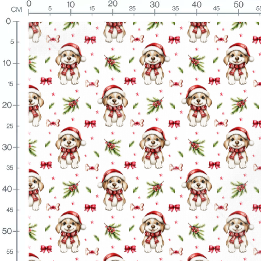 Tissu - Chiot Noel fond blanc