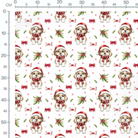 Tissu - Chiot Noel fond blanc