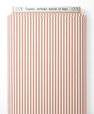Tissu - Rayures verticales marron et blanc