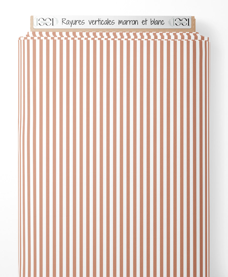 Tissu - Rayures verticales marron et blanc