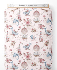 Tissu - Baleines et phares roses