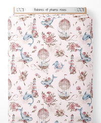 Tissu - Baleines et phares roses