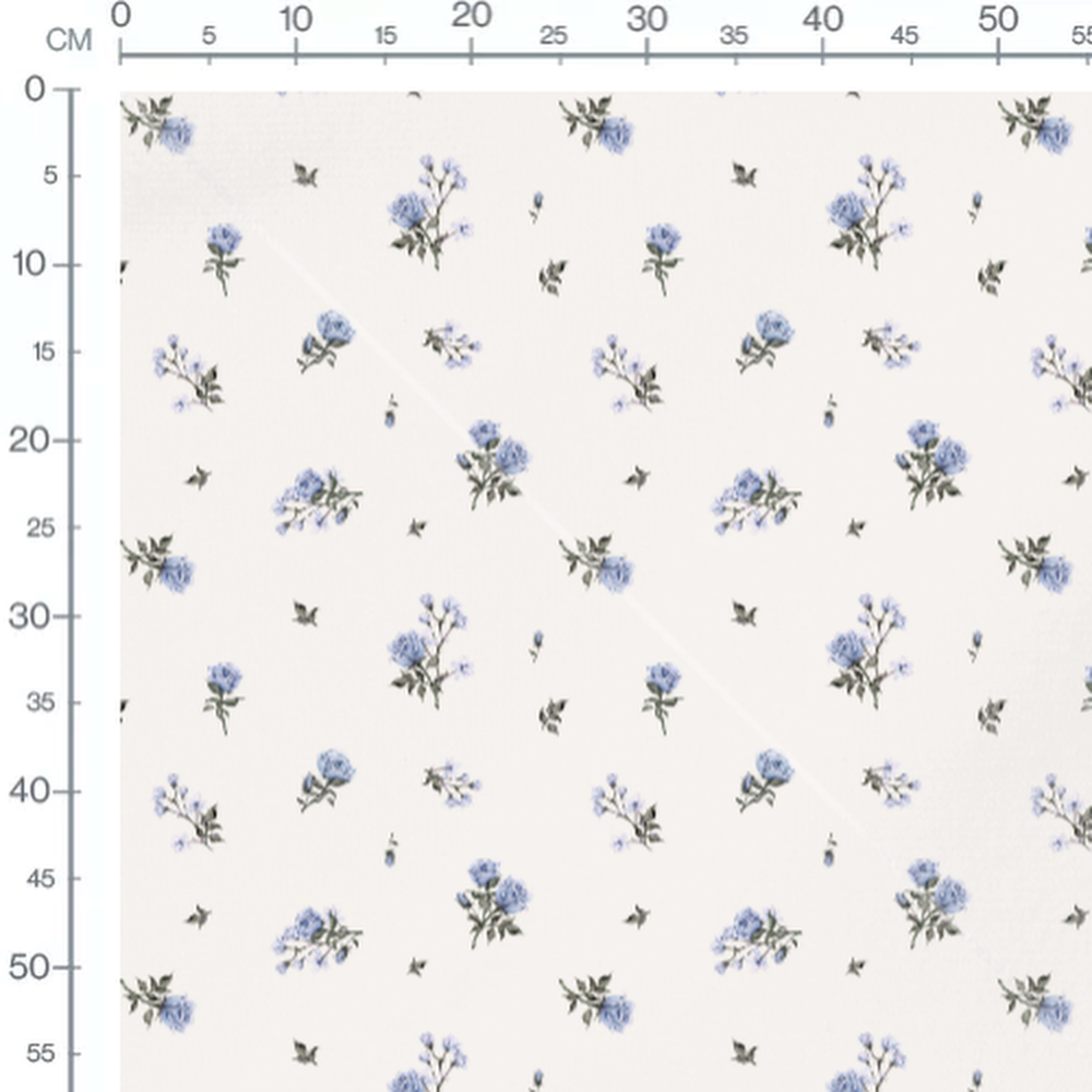 Tissu - Roses bleues et feuillage frais