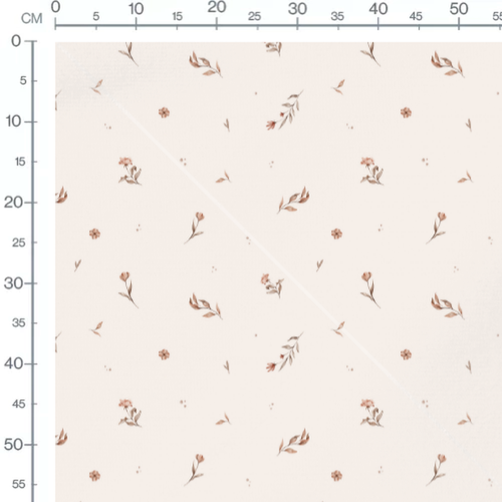 Tissu - Fleurs et feuilles beige crème