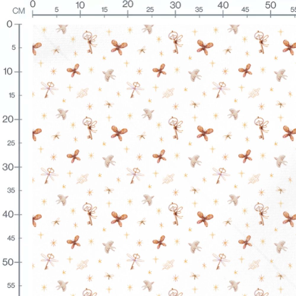 Tissu - Papillons et clés sur blanc