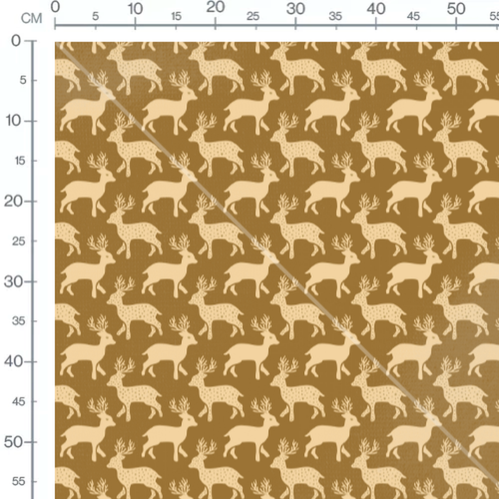 Tissu - Cerfs beige sur fond brun