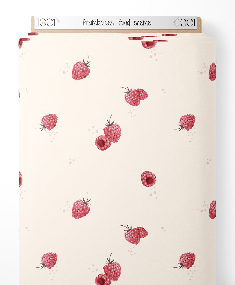 Tissu - Framboises sur fond crème