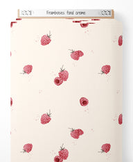 Tissu - Framboises sur fond crème