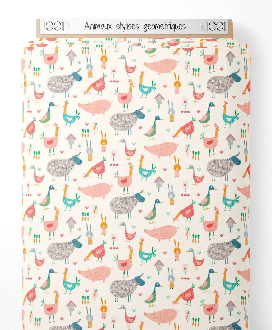 Tissu - Animaux stylisés géométriques