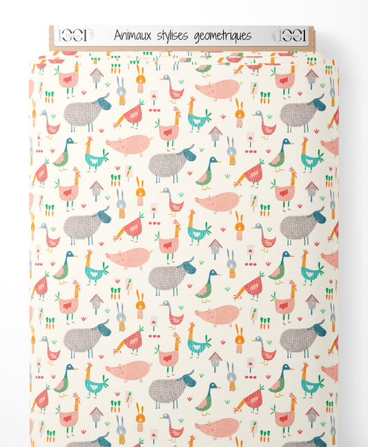 Tissu - Animaux stylisés géométriques