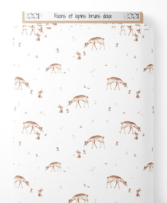 Tissu - Faons et lapins bruns doux
