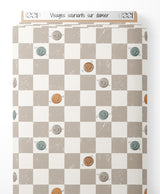 Tissu - Visages souriants sur damier