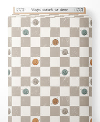 Tissu - Visages souriants sur damier