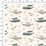 Tissu - Baleines grises sur beige