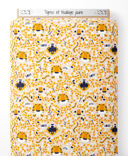 Tissu - Tigres et feuillage jaune