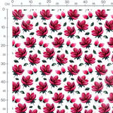 Tissu - Fleurs rouges et feuilles vertes