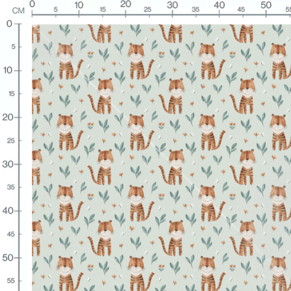 Tissu - Tigres marron sur vert clair