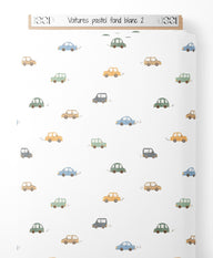 Tissu - Voitures pastel sur fond blanc 2