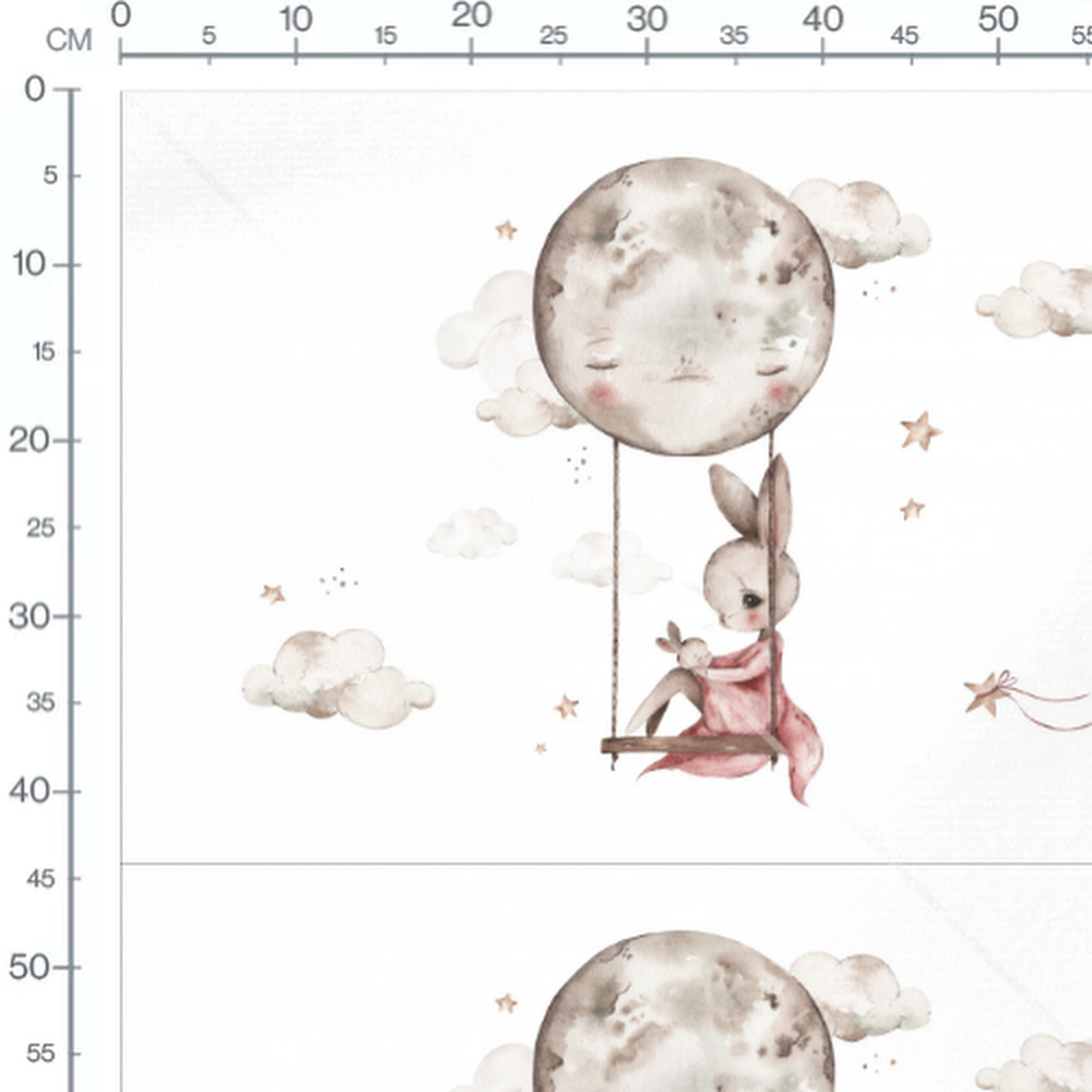 Tissu - Lapin sur balançoire étoilée