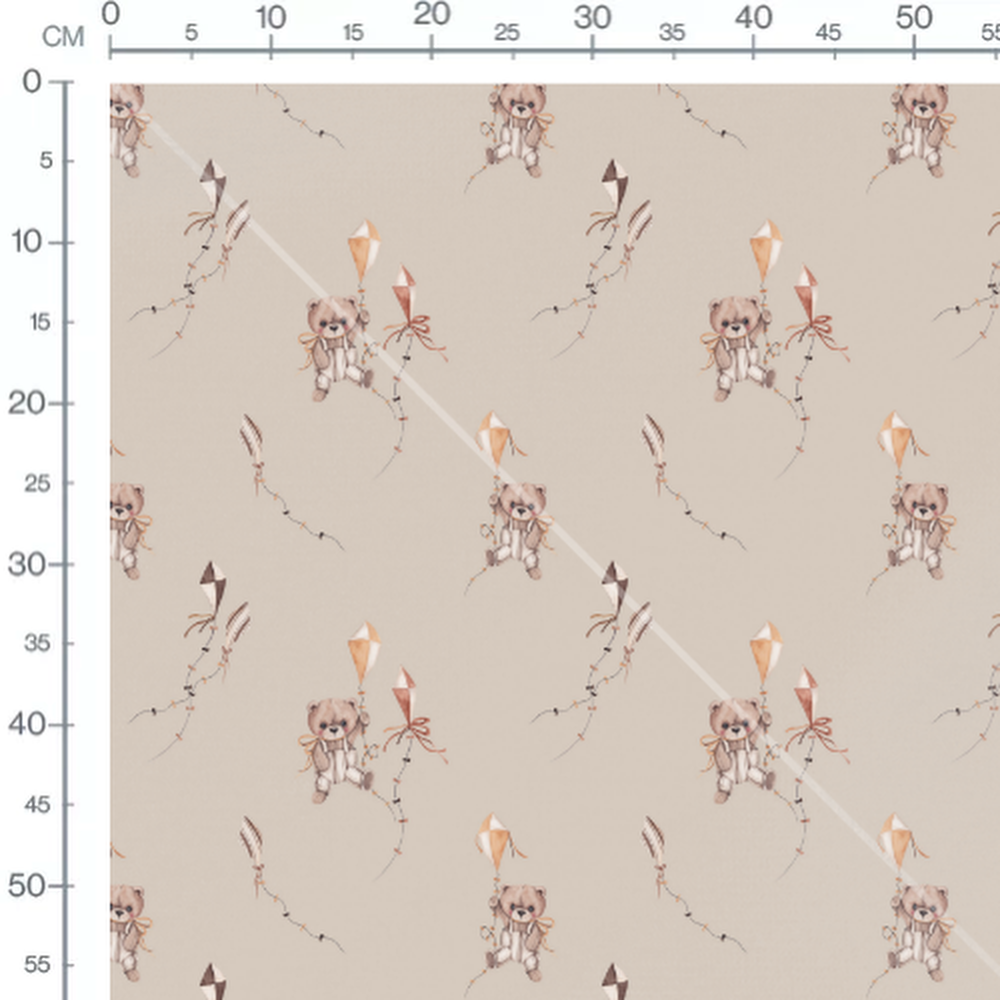 Tissu - Oursons et cerfs-volants orange