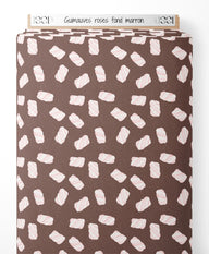 Tissu - Guimauves roses sur fond marron