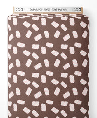 Tissu - Guimauves roses sur fond marron