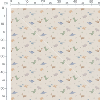 Tissu - Dinosaures colorés sur fond beige
