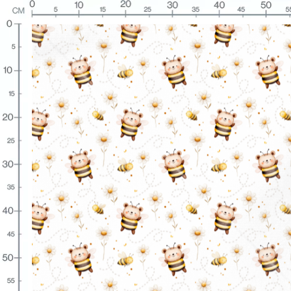 Tissu - Abeilles et fleurs blanches