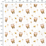 Tissu - Abeilles et fleurs blanches