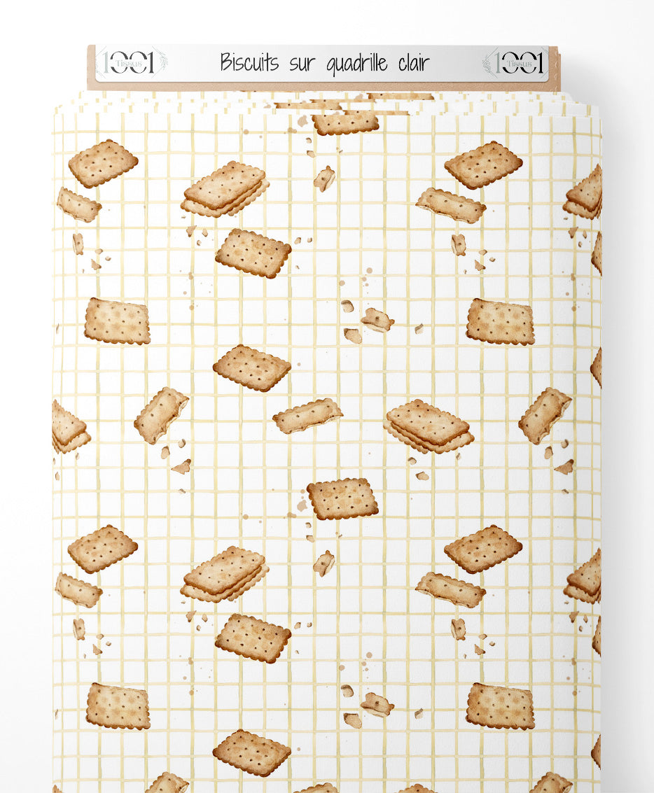 Tissu - Biscuits sur quadrillé clair