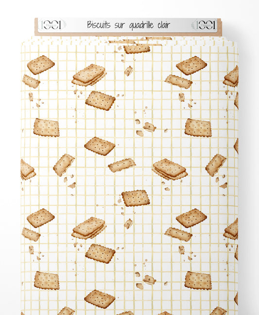 Tissu - Biscuits sur quadrillé clair