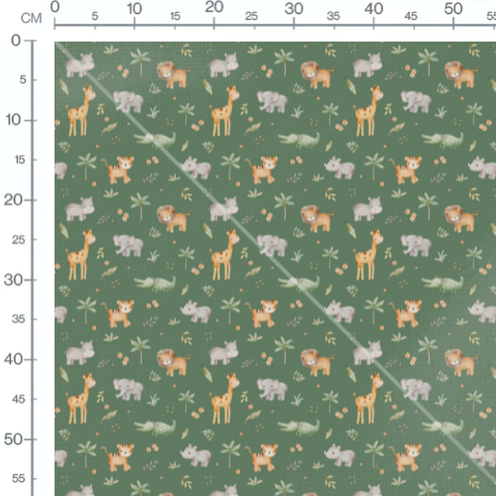 Tissu - Animaux et palmiers sur vert