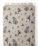 Tissu - Blaireaux et baies rouges beige