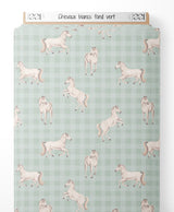 Tissu - Chevaux blancs sur fond vert