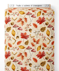 Tissu - Feuilles d'automne et champignons