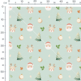 Tissu - Rennes et Noël sur vert clair