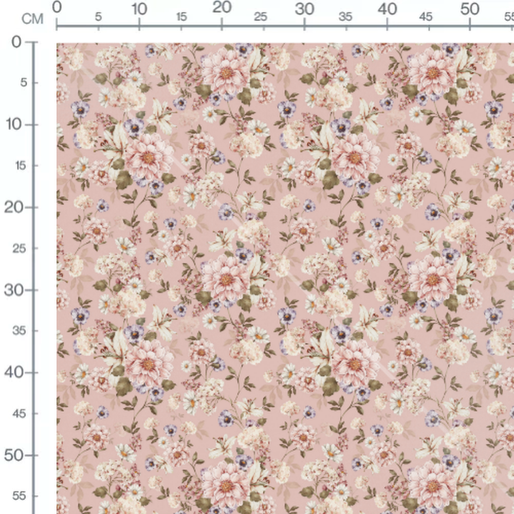 Tissu - Fleurs roses vintage sur rose