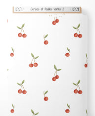 Tissu - Cerises et feuilles vertes 2