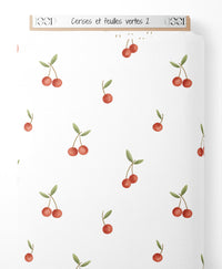 Tissu - Cerises et feuilles vertes 2