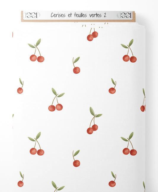 Tissu - Cerises et feuilles vertes 2