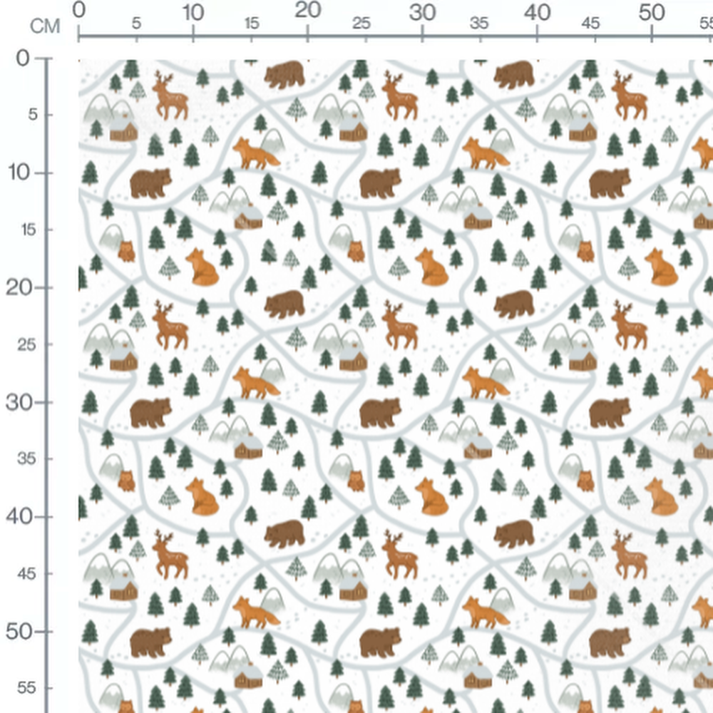Tissu - Animaux forêt enneigée