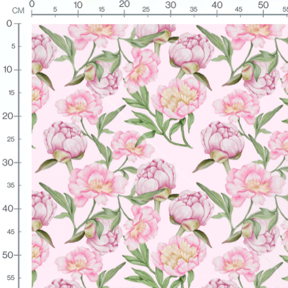 Tissu - Pivoines roses et feuilles vertes