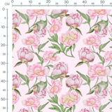 Tissu - Pivoines roses et feuilles vertes
