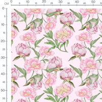 Tissu - Pivoines roses et feuilles vertes