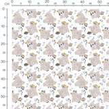 Tissu - Oiseaux roses et fleurs grises